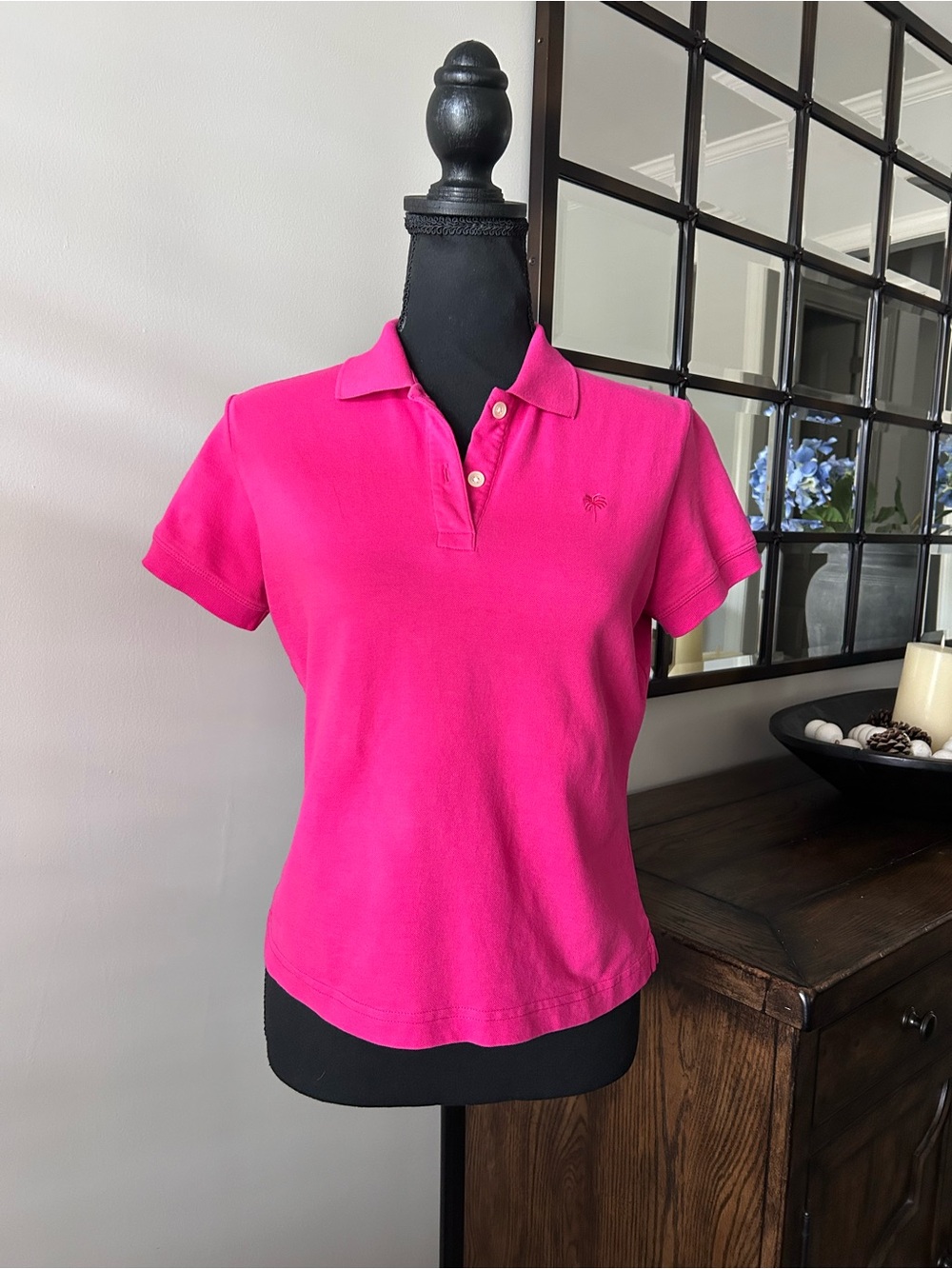 Lilly Pulitzer Island Pique Polo Shirt in a vibrant rare hot pink hue